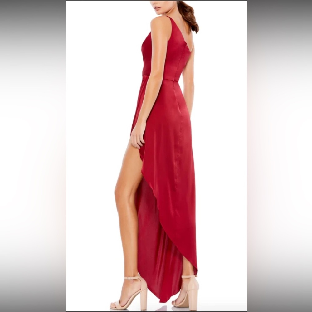 NWT Mac Duggal Sz 6 One Shoulder Hi-low Deep Red High Slit Gown 70177 - Picture 3 of 6